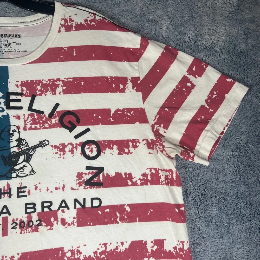 True Religion Mens American Flag Buddha Brand T-Shirt‎ XL Stars Stripes